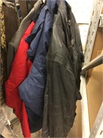 Assorted clothing jackets.