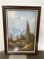 Framed R. Scott Cabin in the Woods Oil Painting