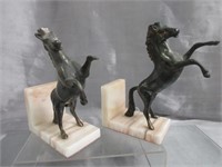 Rearing Stallion Book Ends -Brass on Marble