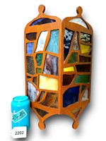 MCM Stained Glass & Wood Hanging Lamp