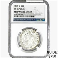 1860-O Seated Lib. 50C NGC Shipwreck Effect SS