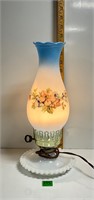 Vtg MG Lamp Milk Glass Trinket Handpainted Floral