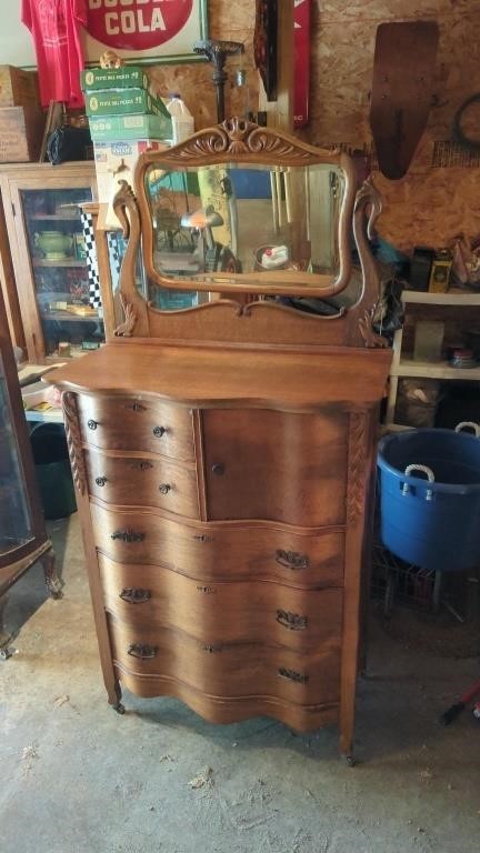 OAK HIGHBOY DRESSER 74" TALL X 36" X 22"