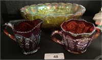 Carnival Glass Bowls, Sugar Bowl/Creamer.