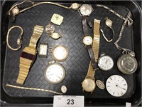 Tray of assorted vintage watches.