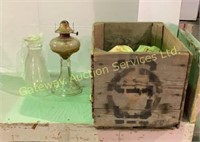 Wooden Crate with Oil Lamp
