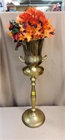 Indian Brass Vase w/ Flower on Brass Stand