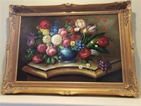 Large Framed Floral Oil on Canvas
