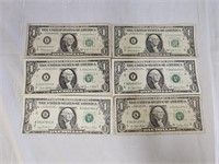 6 $1 Federal Reserve Notes