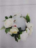 New white floral crown with ribbon tie