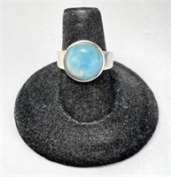 Sterling "Larimar" Cabochon Ring 5 Grams Size 7