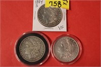 3pc Morgan Silver Dollars; 1884S, 1888, 1889