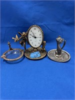 Vintage Metal Clock, Ring Holder & Ash Tray