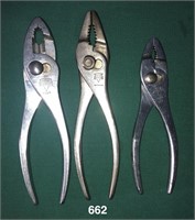 Three pair KEEN KUTTER slip-joint pliers