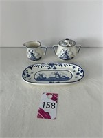 Hand Painted Delf Blue Mini Sugar & Cream Set