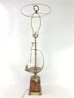 Vintage Brass & Wood 38 Inch Table Lamp