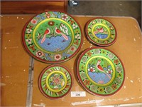 4pc Terra Cotta Scandinavian Rosemaling Plates