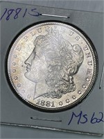 1881 S Morgan Silver Dollar MS62