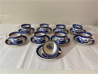 9 Royal Doulton Real Old Willow Cups & Saucers