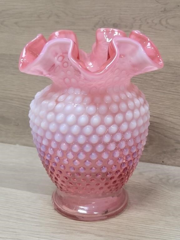 Fenton Cranberry Hobnail Ruffled Vase