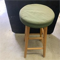 Wood Stool Green Cushion