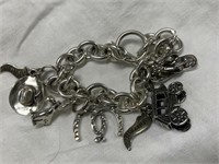 Western Themed Sterling Silver Charm Bracelet