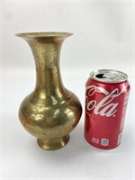 Etched China Brass footed vase, 7" tall