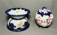 2 Cobalt Blue Porcelain Hand Painted Bowls