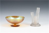 2 PC. STEUBEN ATTRIBUTED GLASS BUD VASE & COMPOTE