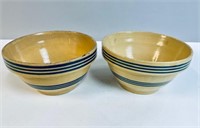 2 BLUE BANDED YELLOW WARE BOWLS