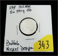 Buffalo nickel 1/10 Troy oz. .999 Fine silver