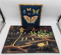 Asian Butterfly Art & Asian Lacquered Board