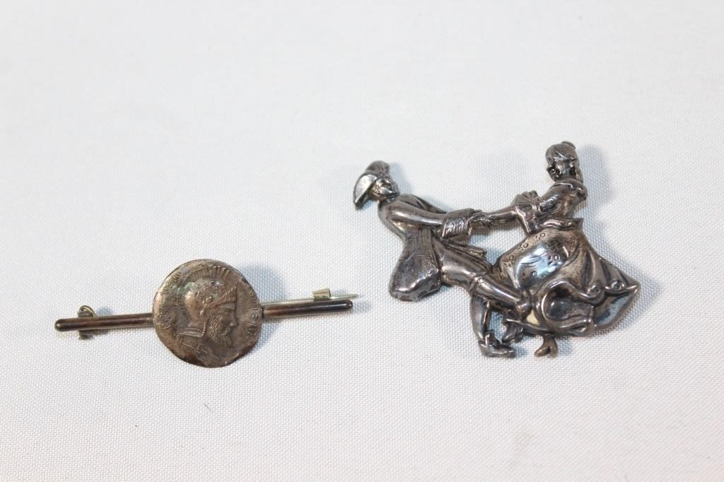 Sterling Silver Dancing Couple Brooch,Coin Tie Pin