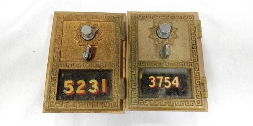 (2) Cast Brass Post Office Doors Keyless