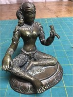 5" Brass seated lady with bird