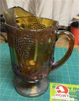 11" Grape pattern carnival glass pitcher
