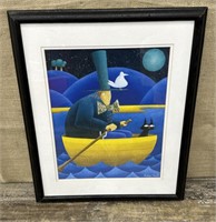 Whimsical Robin Hall framed print approx 22”x18”