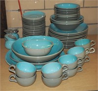 Vtg Sage Green Harkerware Stoneware China Set