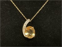 10kt Gold Diamonds & Topaz Necklace 3.8gr TW