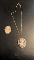 2 Antique Cameos One w/14K Necklace