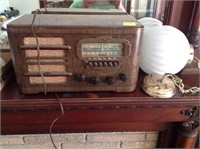 Motorola Wood Radio and Hanging Lamp