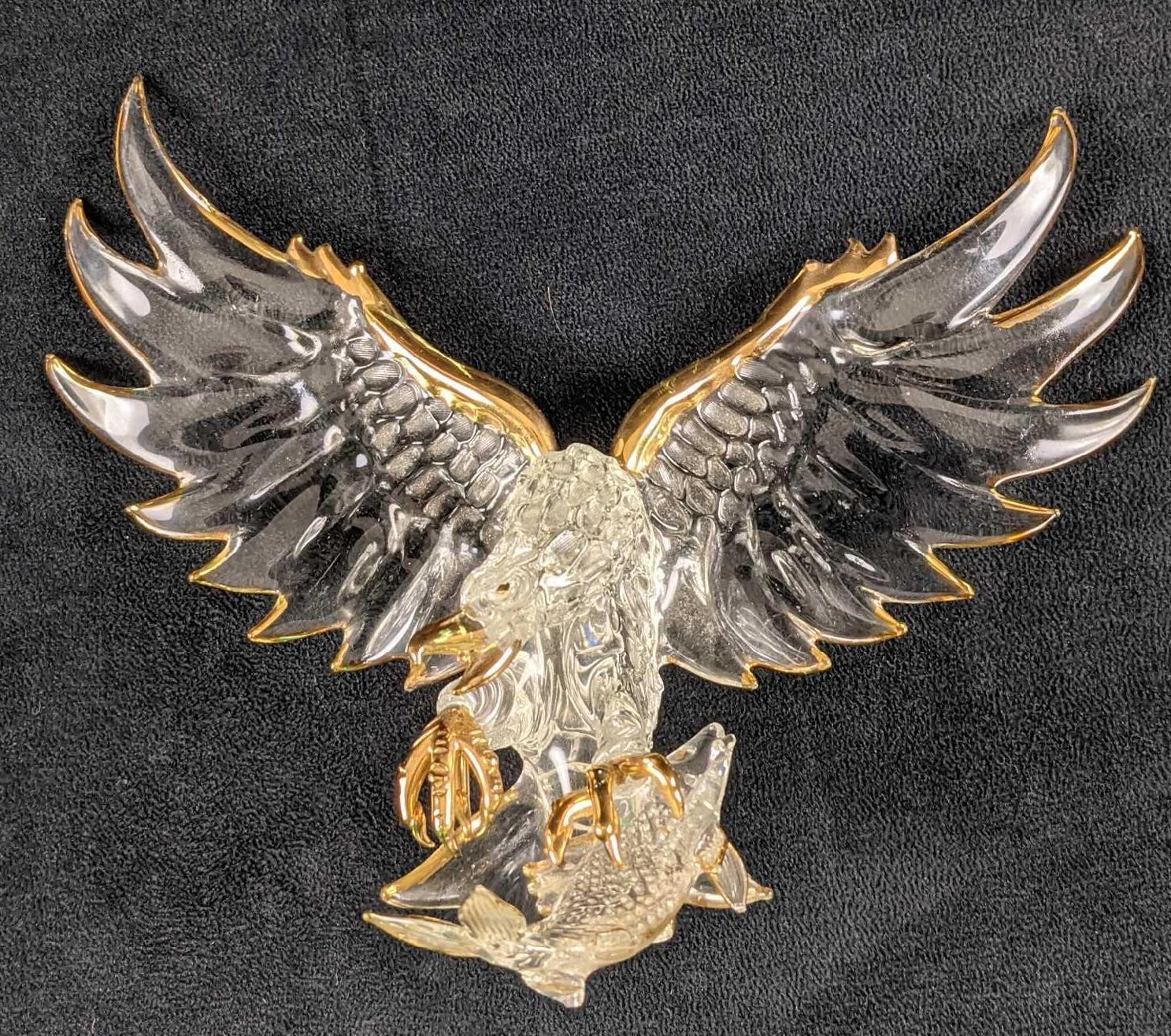 Gold Trim Glass Eagle With Fish