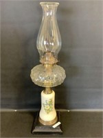 Ant. 19th Century Daisy Glass & Porcelain oil lamp