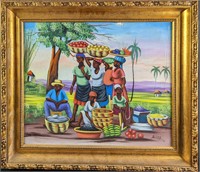 F31 Framed Acrylic On Canvas Group Of Haitian Peo
