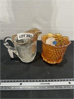 PATTERN GLASS PITCHER TRIMMED WITH GOLD