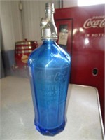 Blue Soda Siphon Seltzer Bottle Etched