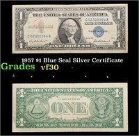 1957 $1 Blue Seal Silver Certificate Grades vf++