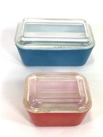 Pair of Blue & Red Pyrex Fridge Dishes