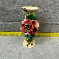 Italian Ceramic Embossed Hand Painted Rose Vase