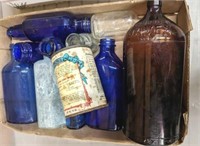 TRAY VINTAGE BOTTLES, COBALT, MISC